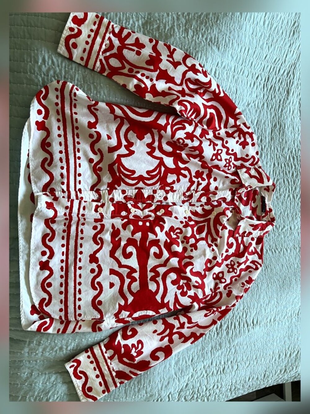 Zara Red White Abstract Print Button Down Shirt M